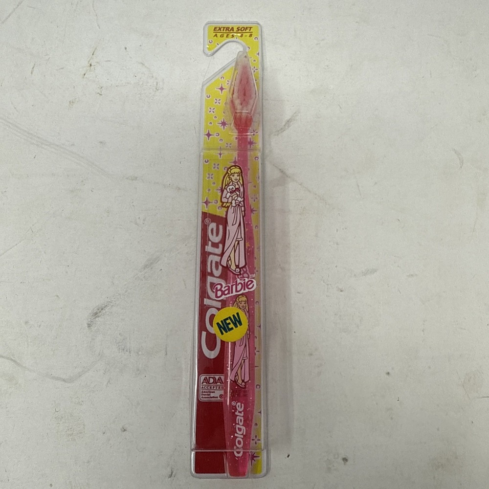 VTG 1997 Barbie Toothbrush Colgrate Extrasoft Pink NOS Diamond Shaped Head Matte